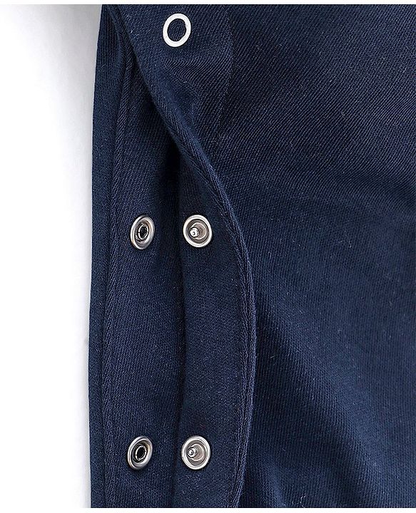 Babyhug Cotton Knit Full Sleeves Footed Sleepsuit with Text Print - Navy Blue