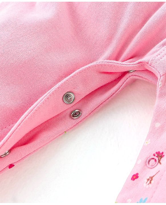 Babyhug Interlock Cotton Full Sleeves Footed Sleepsuit Birds & Floral Print - Pink