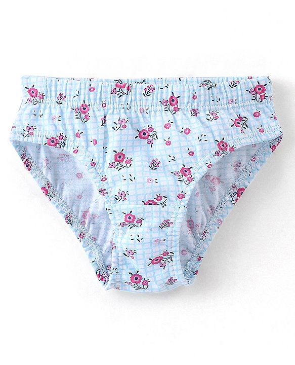 Babyhug 100% Cotton Panties Floral Print Pack of 3 - Pink Turquoise & Navy