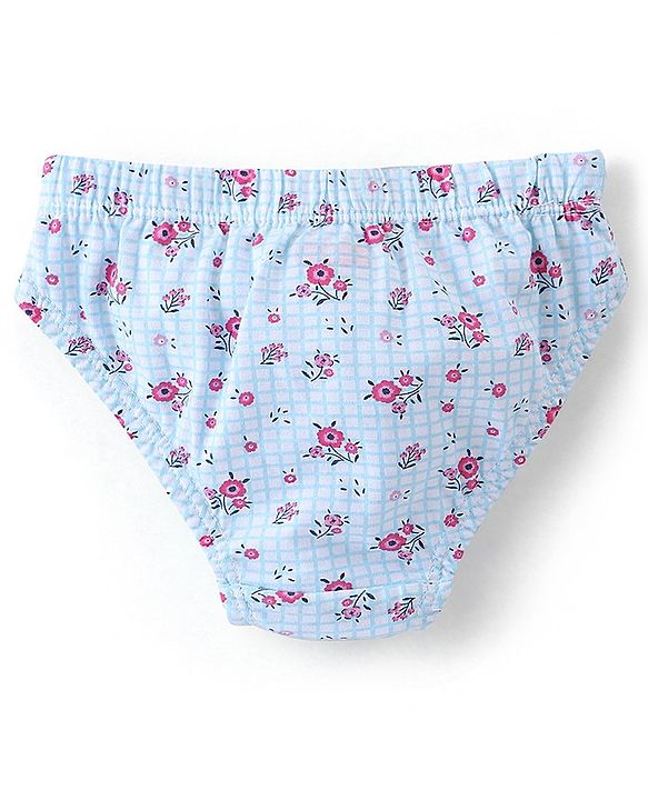 Babyhug 100% Cotton Panties Floral Print Pack of 3 - Pink Turquoise & Navy