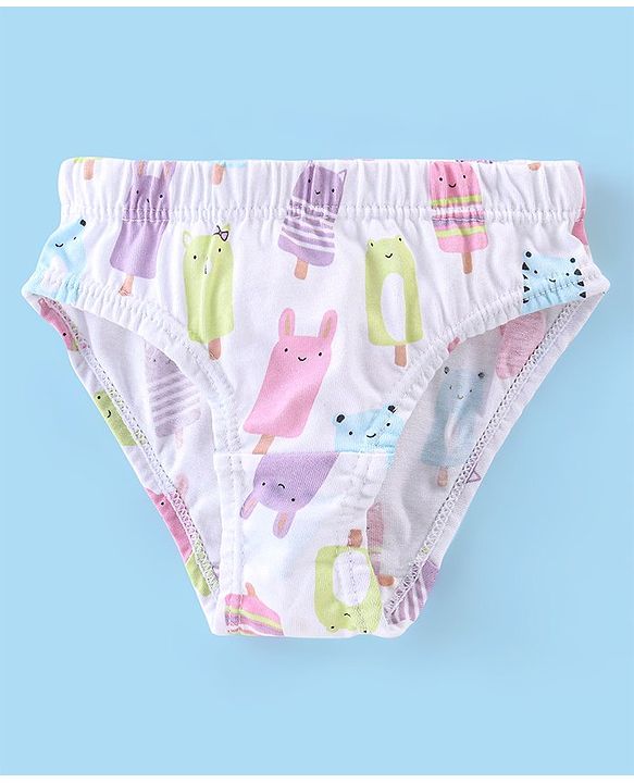 Babyhug 100% Cotton Panties Heart & Popsicle Print Pack of 3- Pink Green & White