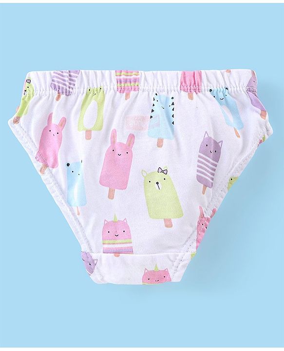 Babyhug 100% Cotton Panties Heart & Popsicle Print Pack of 3- Pink Green & White
