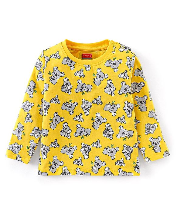 Babyhug Cotton Knit Full Sleeves Night Suit Koala Print - Yellow
