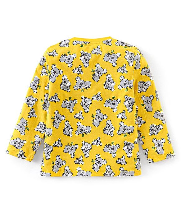 Babyhug Cotton Knit Full Sleeves Night Suit Koala Print - Yellow