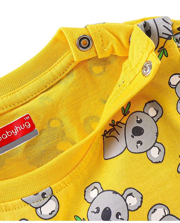 Babyhug Cotton Knit Full Sleeves Night Suit Koala Print - Yellow