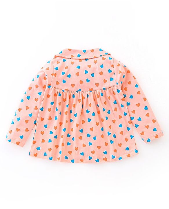 Babyhug Cotton Knit Full Sleeves Night Suit Heart Print - Peach