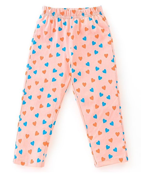 Babyhug Cotton Knit Full Sleeves Night Suit Heart Print - Peach