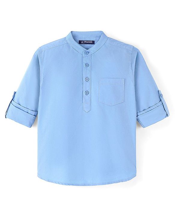 Pine Kids 100% Cotton Full Sleeves Solid Color Shirt - Sky Blue