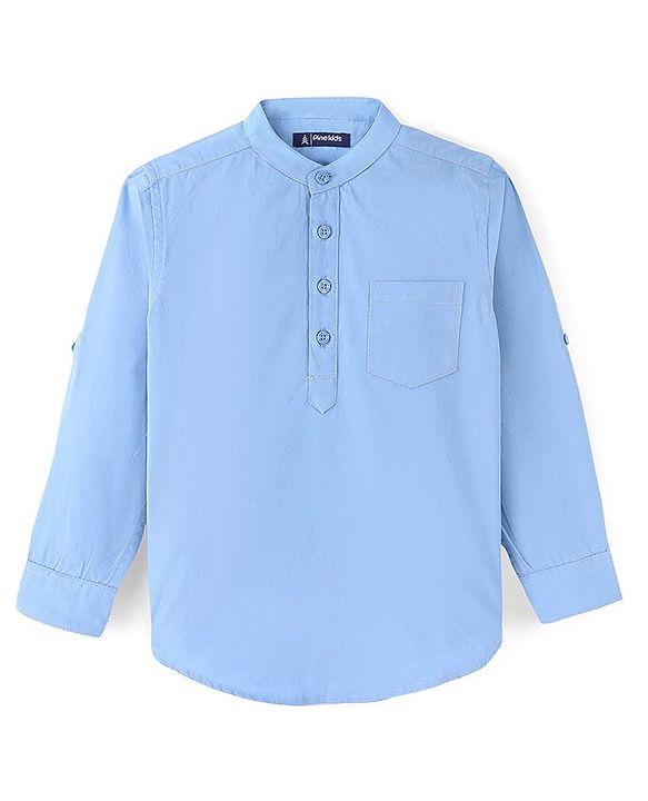 Pine Kids 100% Cotton Full Sleeves Solid Color Shirt - Sky Blue