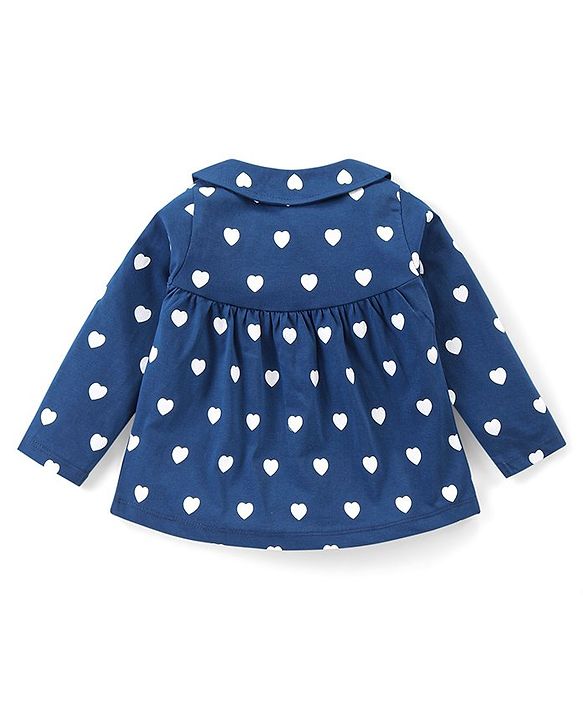 Babyhug Cotton Knit Full Sleeves Night Suit With Heart Print - Navy Blue