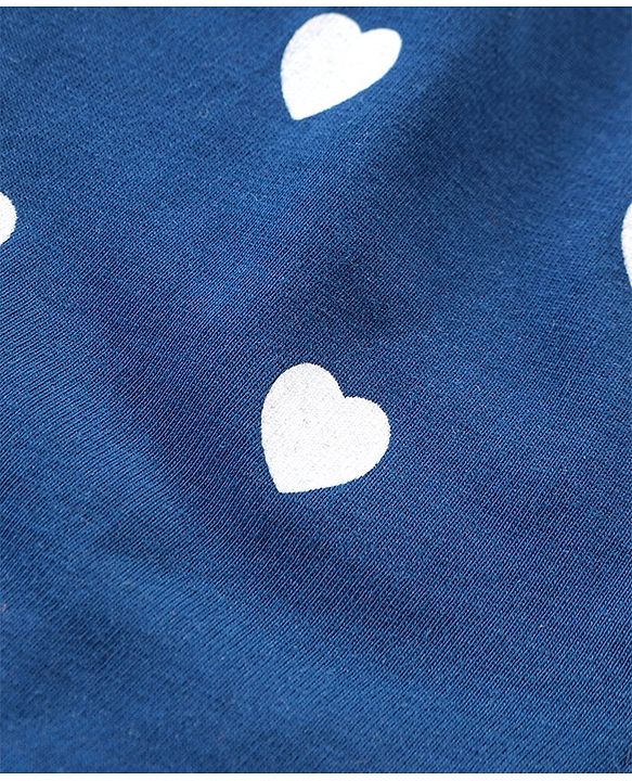 Babyhug Cotton Knit Full Sleeves Night Suit With Heart Print - Navy Blue