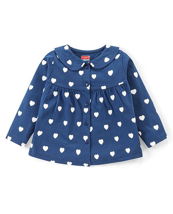 Babyhug Cotton Knit Full Sleeves Night Suit With Heart Print - Navy Blue