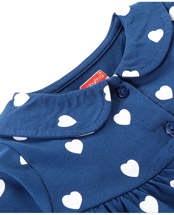 Babyhug Cotton Knit Full Sleeves Night Suit With Heart Print - Navy Blue