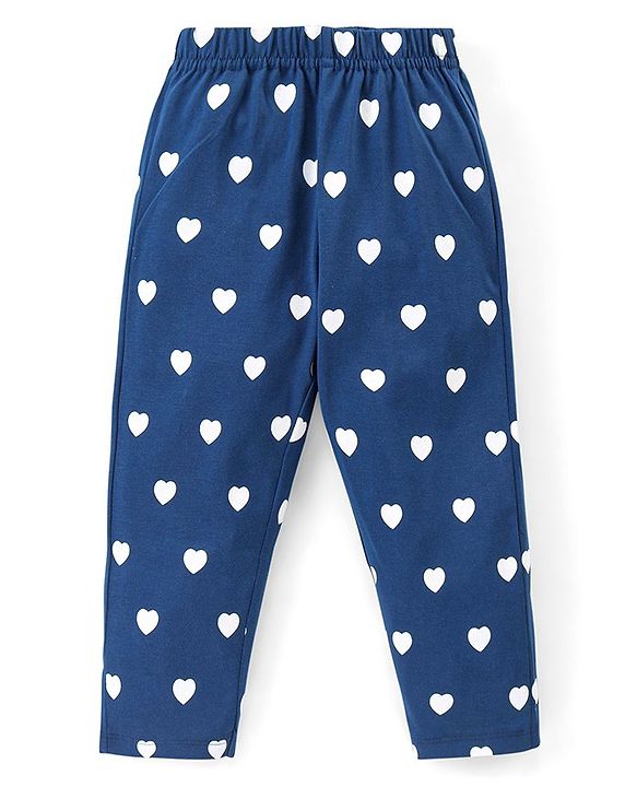 Babyhug Cotton Knit Full Sleeves Night Suit With Heart Print - Navy Blue