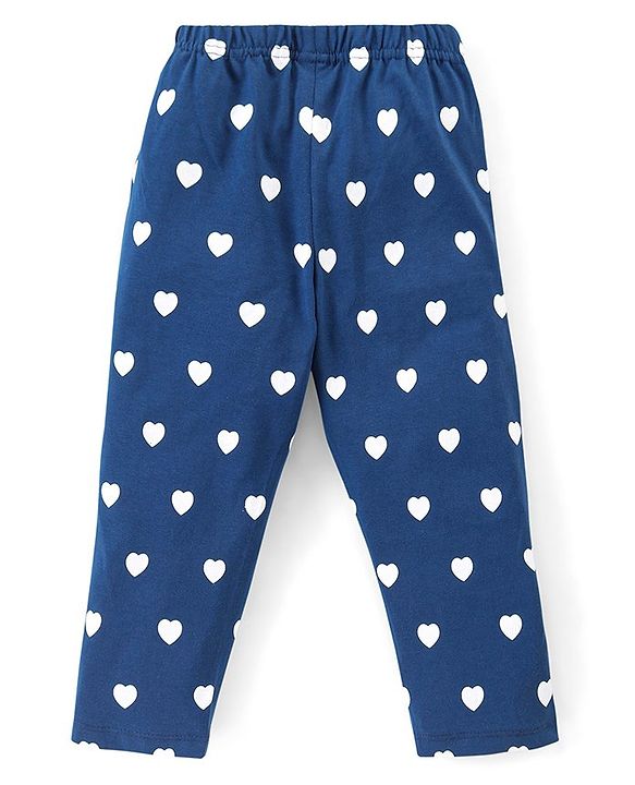 Babyhug Cotton Knit Full Sleeves Night Suit With Heart Print - Navy Blue