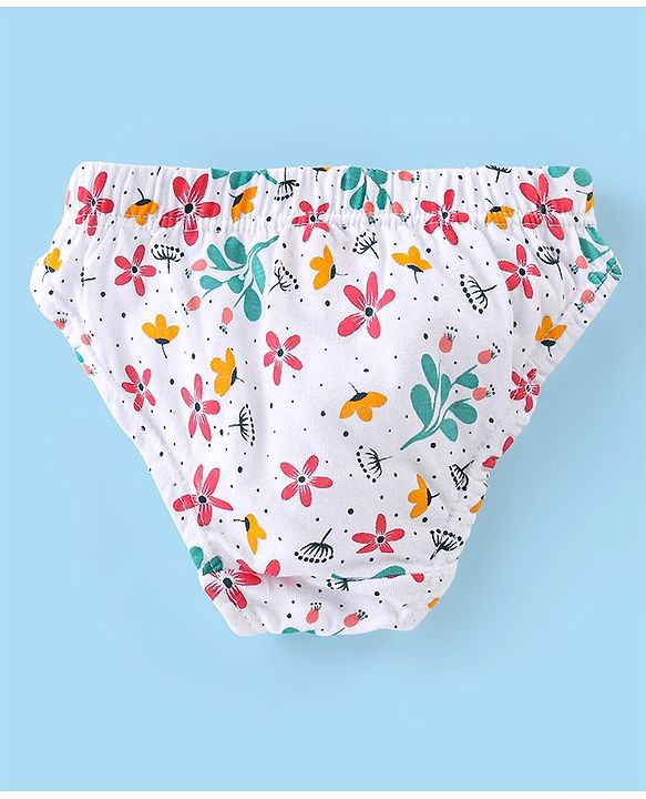 Babyhug 100% Cotton Panties Dot & Floral Print Pack of 3- Pink Blue & White