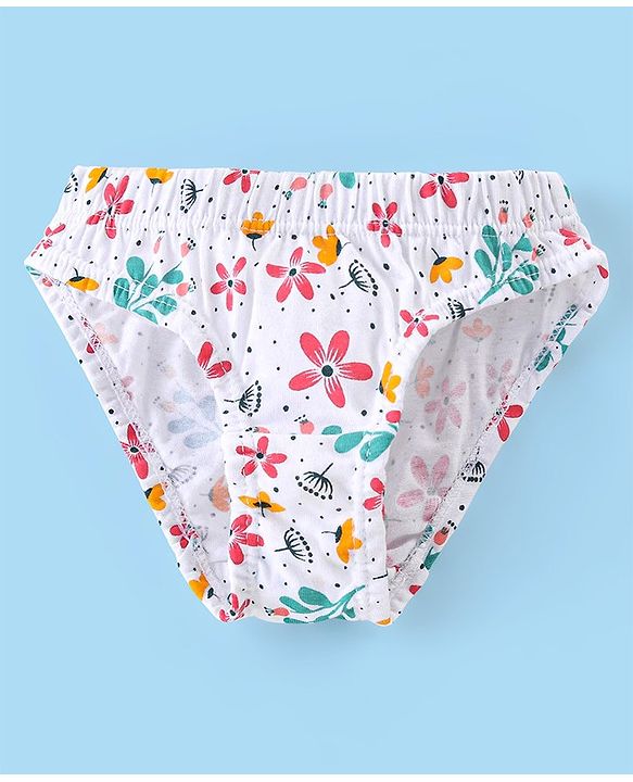 Babyhug 100% Cotton Panties Dot & Floral Print Pack of 3- Pink Blue & White