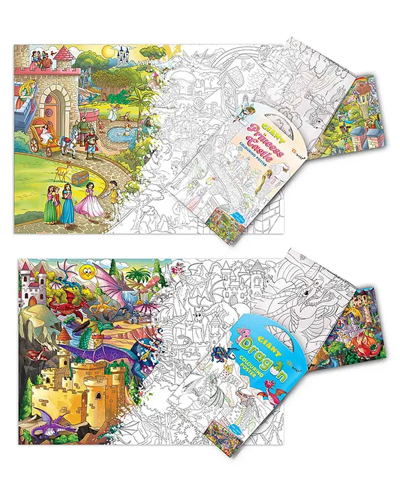 GIANT PRINCESS CASTLE COLOURING POSTER and GIANT DRAGON COLOURING POSTER