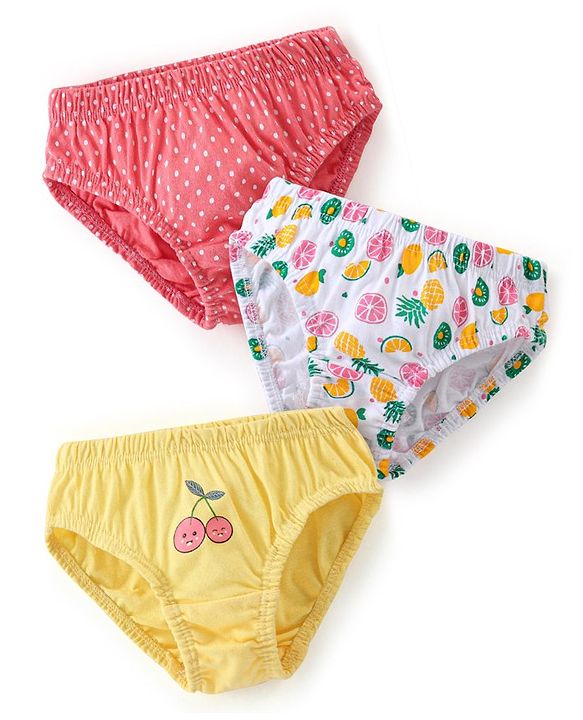 Babyhug 100% Cotton Panties Fruits Print Pack of 3 - Red White & Yellow