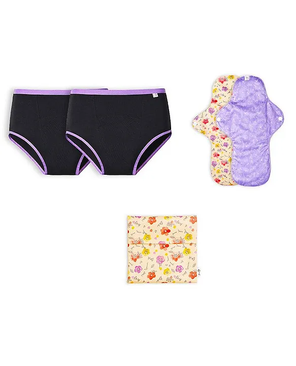 Superbottoms Pack Of 4 Maxabsorb Period Panties With Free Flow Lock Cloth  Pads Purple & Black Online in India, Buy at Best Price from  -  14079082