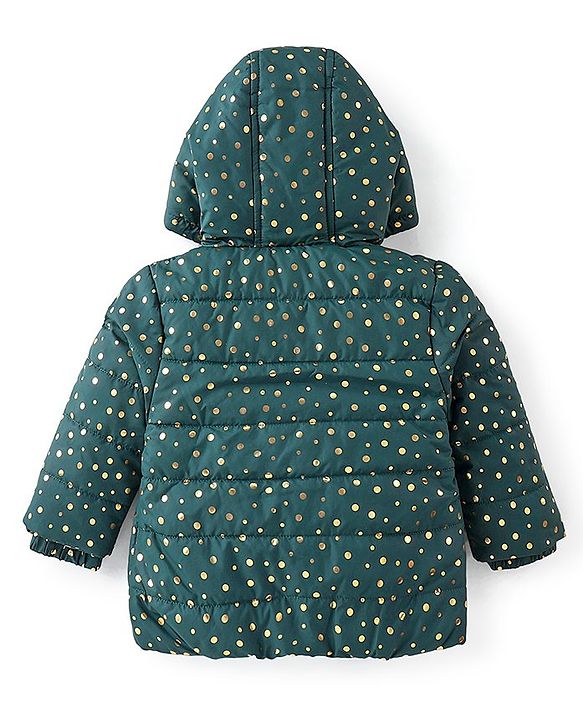 Babyhug Full Sleeves Hooded Quilted Jacket Polka Dot Print - Green