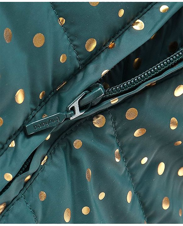 Babyhug Full Sleeves Hooded Quilted Jacket Polka Dot Print - Green