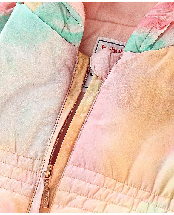Babyhug Full Sleeves Hooded & Padded Jacket Tie Dye Print- Pink