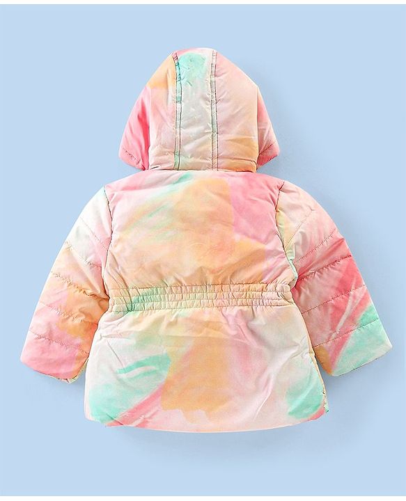 Babyhug Full Sleeves Hooded & Padded Jacket Tie Dye Print- Pink