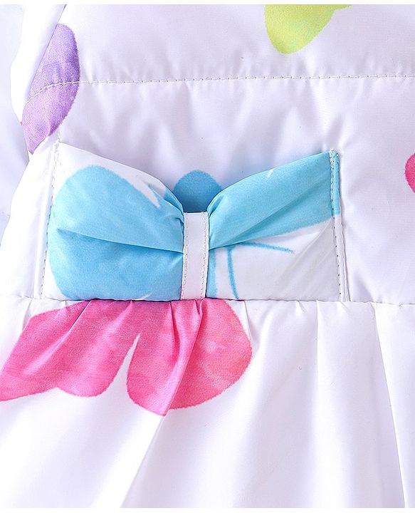 Babyhug Full Sleeves Hooded Jacket With Butterfly Print - White & Pink