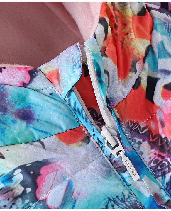 Babyhug Woven Full Sleeves Hooded Jacket with Butterfly Print - Multicolour