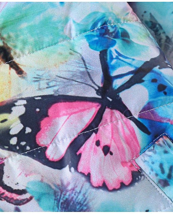 Babyhug Woven Full Sleeves Hooded Jacket with Butterfly Print - Multicolour
