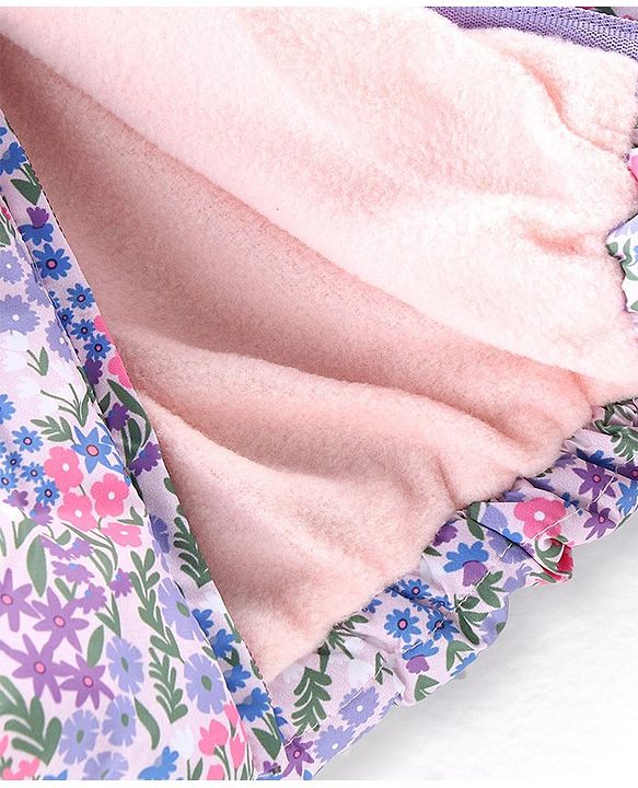 Babyhug Full Sleeves Woven Hoodie with Pockets Floral Print - Pink & Purple
