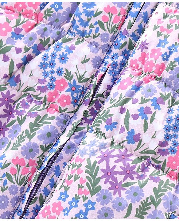 Babyhug Full Sleeves Woven Hoodie with Pockets Floral Print - Pink & Purple