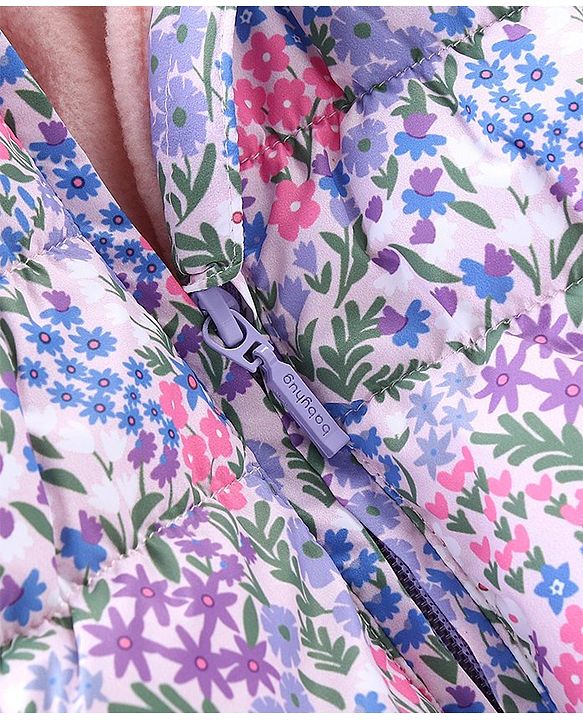 Babyhug Full Sleeves Woven Hoodie with Pockets Floral Print - Pink & Purple