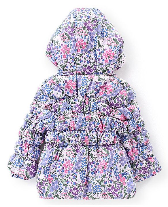 Babyhug Full Sleeves Woven Hoodie with Pockets Floral Print - Pink & Purple