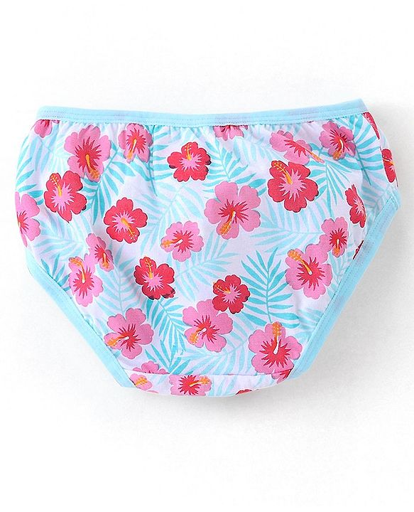 Babyhug 100% Cotton Knit Panties Stripes & Floral Print Pack of 3 - Blue White & Pink