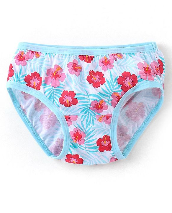 Babyhug 100% Cotton Knit Panties Stripes & Floral Print Pack of 3 - Blue White & Pink