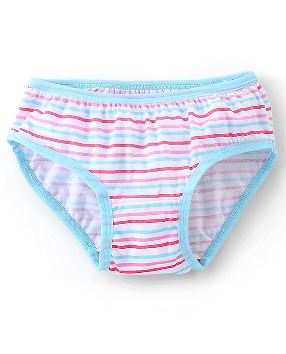 Babyhug 100% Cotton Knit Panties Stripes & Floral Print Pack of 3 - Blue White & Pink