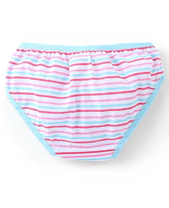 Babyhug 100% Cotton Knit Panties Stripes & Floral Print Pack of 3 - Blue White & Pink