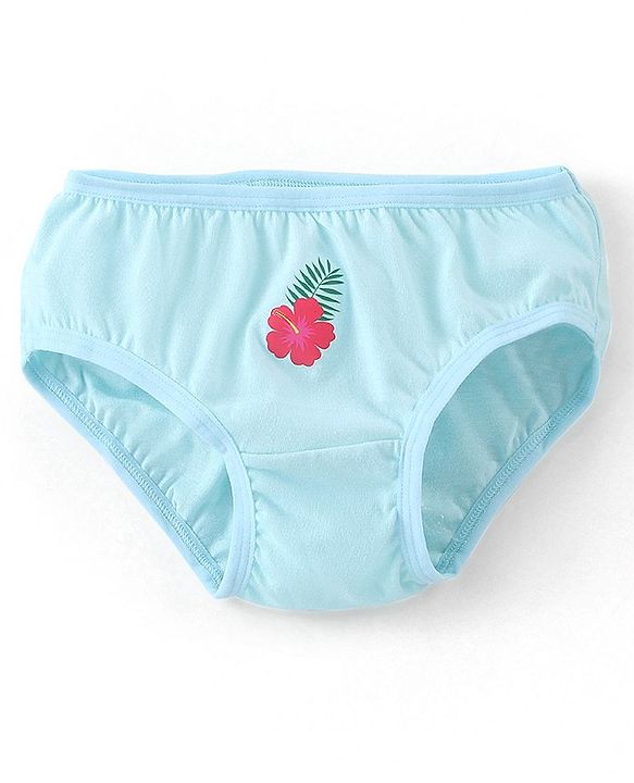 Babyhug 100% Cotton Knit Panties Stripes & Floral Print Pack of 3 - Blue White & Pink