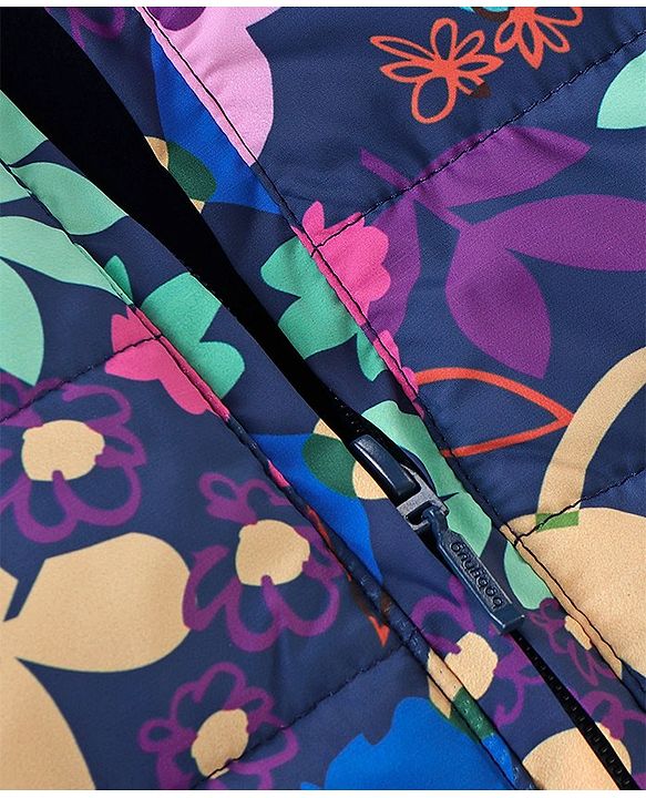 Babyhug Woven Full Sleeves Hooded Jacket Floral Print - Multicolour
