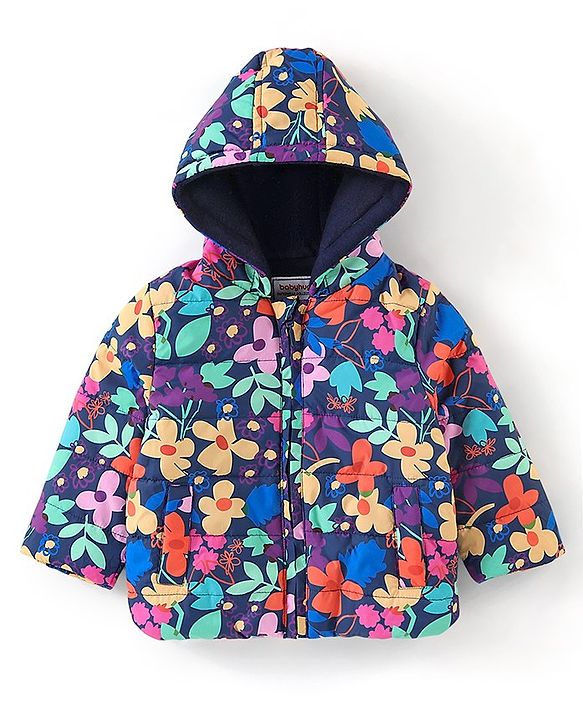 Babyhug Woven Full Sleeves Hooded Jacket Floral Print - Multicolour