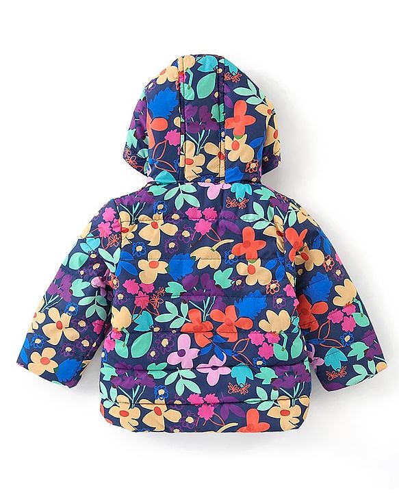Babyhug Woven Full Sleeves Hooded Jacket Floral Print - Multicolour