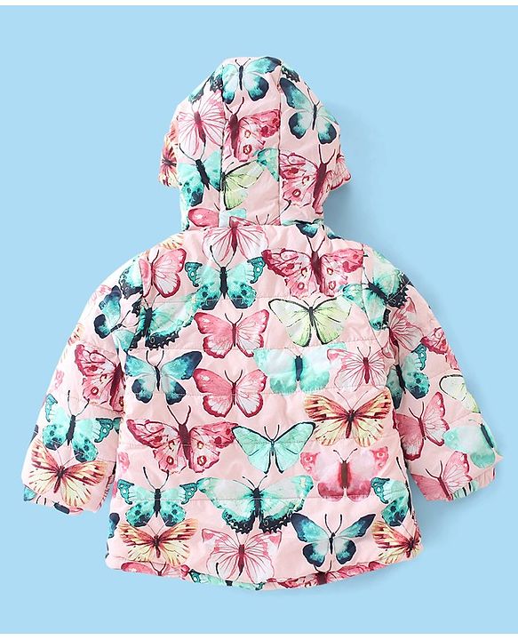 Babyhug Full Sleeves Hooded Padded Jacket Butterfly Printed - Pink