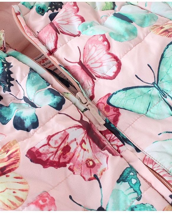 Babyhug Full Sleeves Hooded Padded Jacket Butterfly Printed - Pink