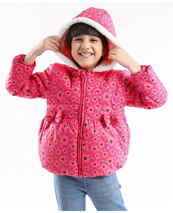 Babyhug Full Sleeves Hooded & Padded Jacket Floral Print- Pink