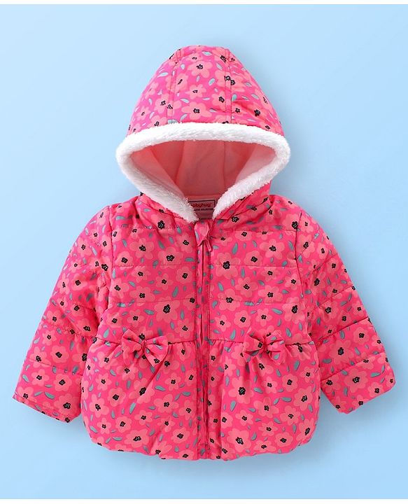 Babyhug Full Sleeves Hooded & Padded Jacket Floral Print- Pink