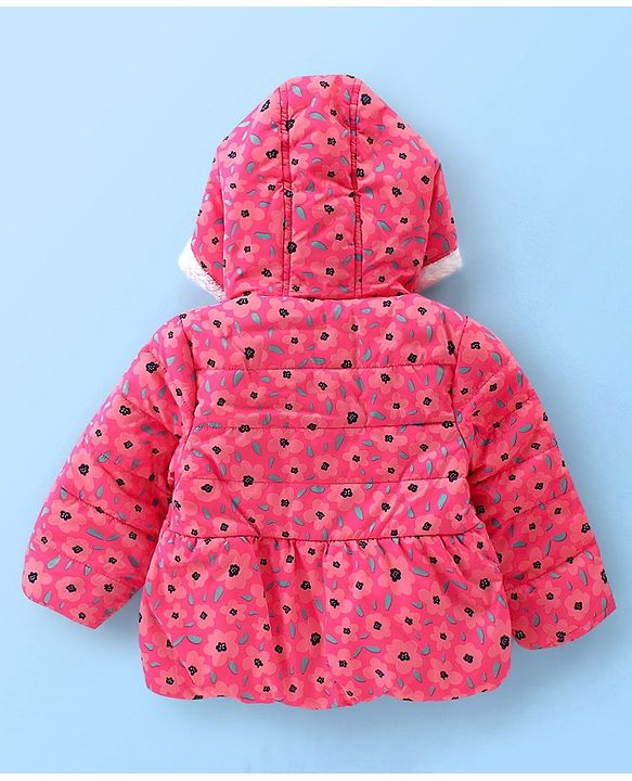Babyhug Full Sleeves Hooded & Padded Jacket Floral Print- Pink