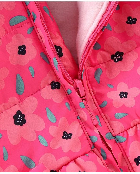 Babyhug Full Sleeves Hooded & Padded Jacket Floral Print- Pink