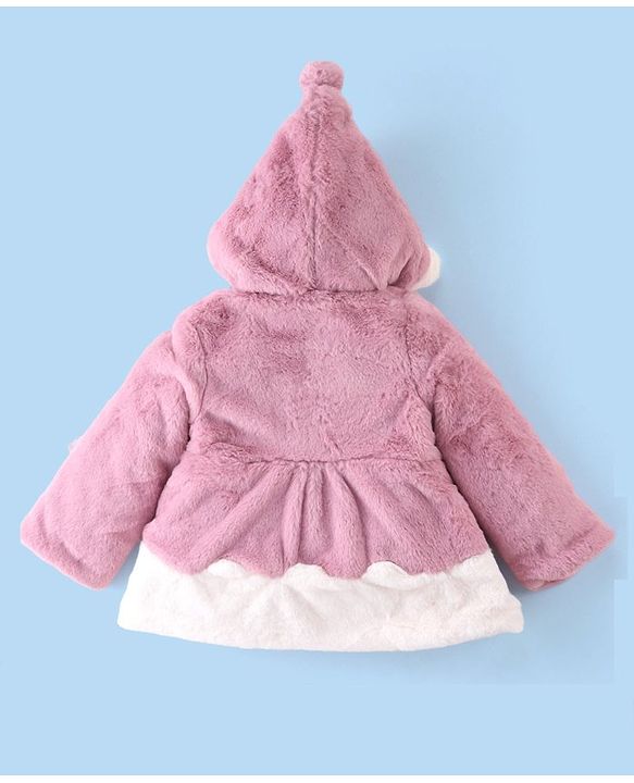 Babyhug Full Sleeves Woven Winter Jacket with Hood Floral Applique-Pink